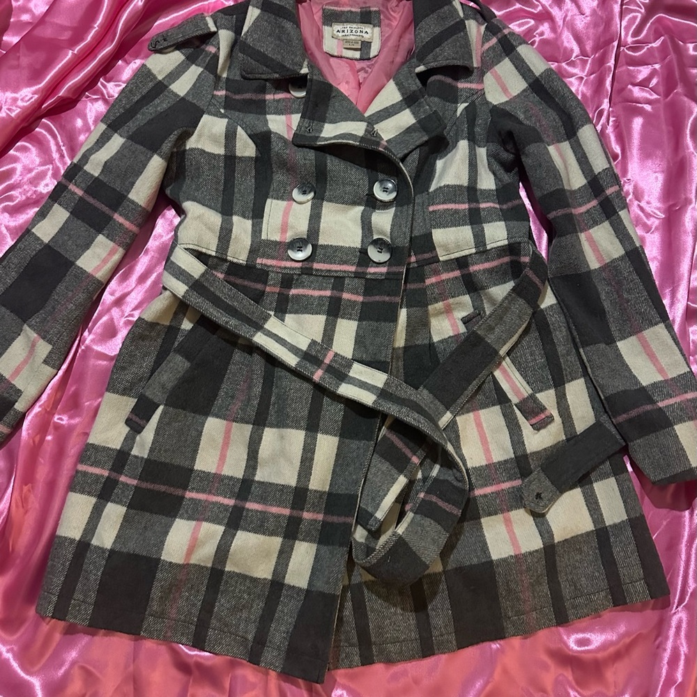 Arizona Plaid Trench Coat in Black, Pink, and Cream